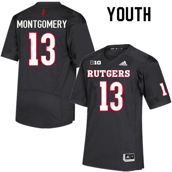 Youth #13 Nasir Montgomery Rutgers Scarlet Knights College Football Jerseys Sale-Black